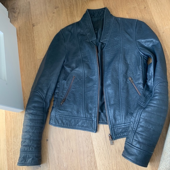 J Crew Standing Collar Leather jacket 00 navy blue - Picture 4 of 8